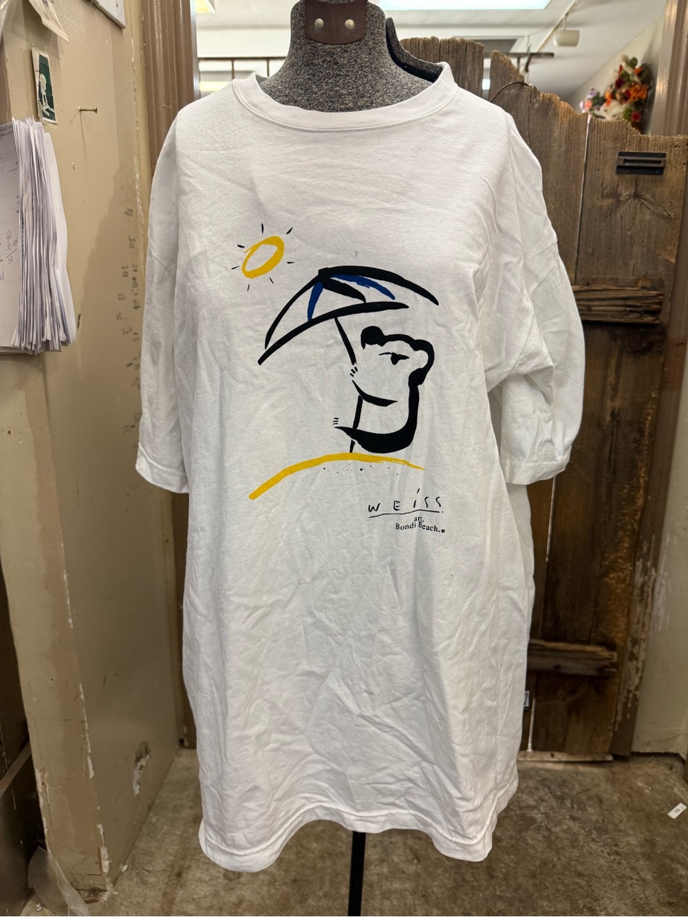 Albert Weiss White Tee with Yellow & Blue Graphic